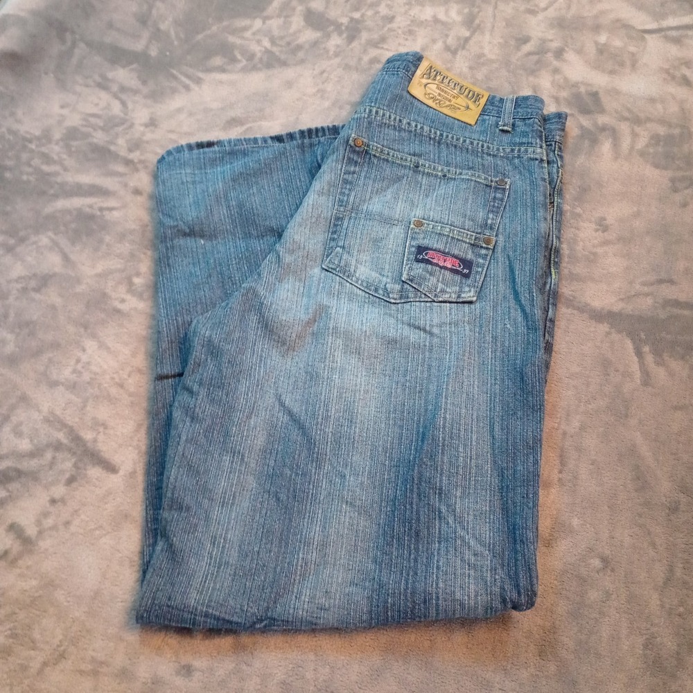 Vintage‎ Attitude Denim Jeans Men's Size 34x30 Wide Leg Baggy Hip Hop Y2K 90's